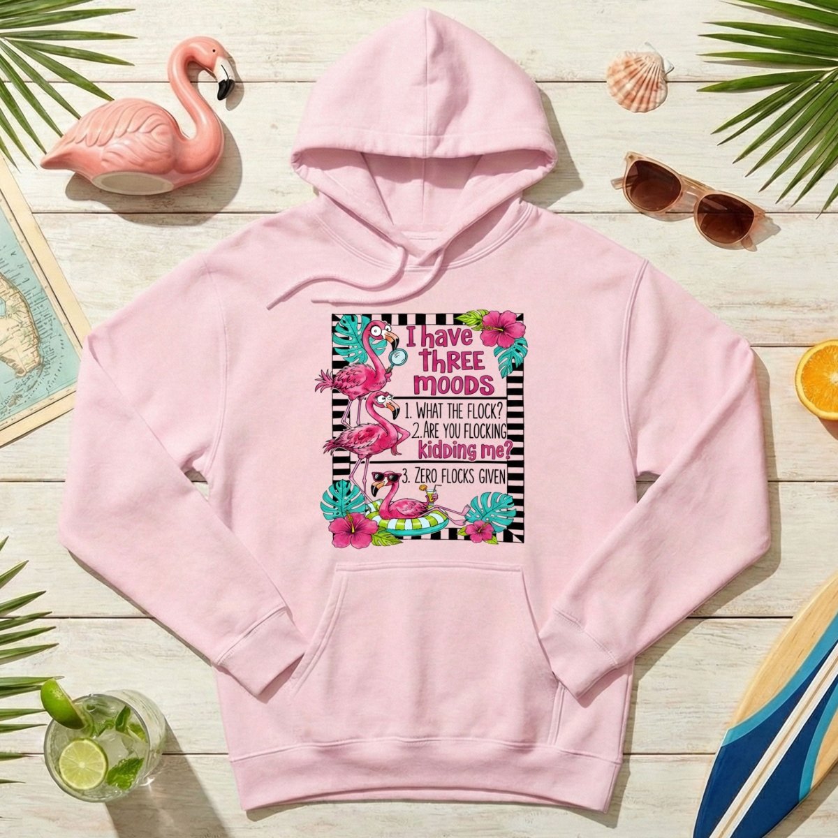 Sassy Flamingo Mood Graphic T-Shirt for Women - Zero Flocks Given Humor Tee - FlamingoAholic