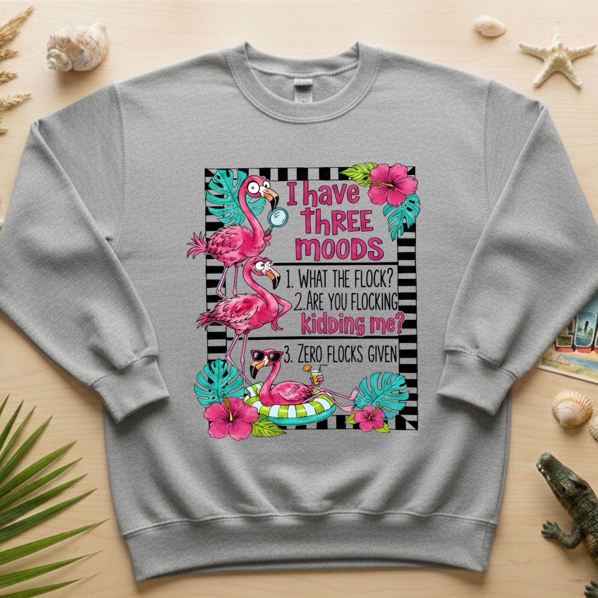Sassy Flamingo Mood Graphic T-Shirt for Women - Zero Flocks Given Humor Tee - FlamingoAholic