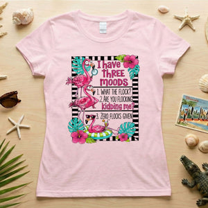 Sassy Flamingo Mood Graphic T-Shirt for Women - Zero Flocks Given Humor Tee - FlamingoAholic