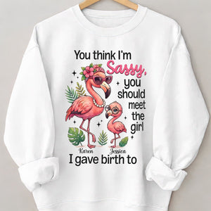 Sassy Flamingo Mother Daughter Personalized Sweatshirt - Funny Custom Mom & Me Gift - FlamingoAholic