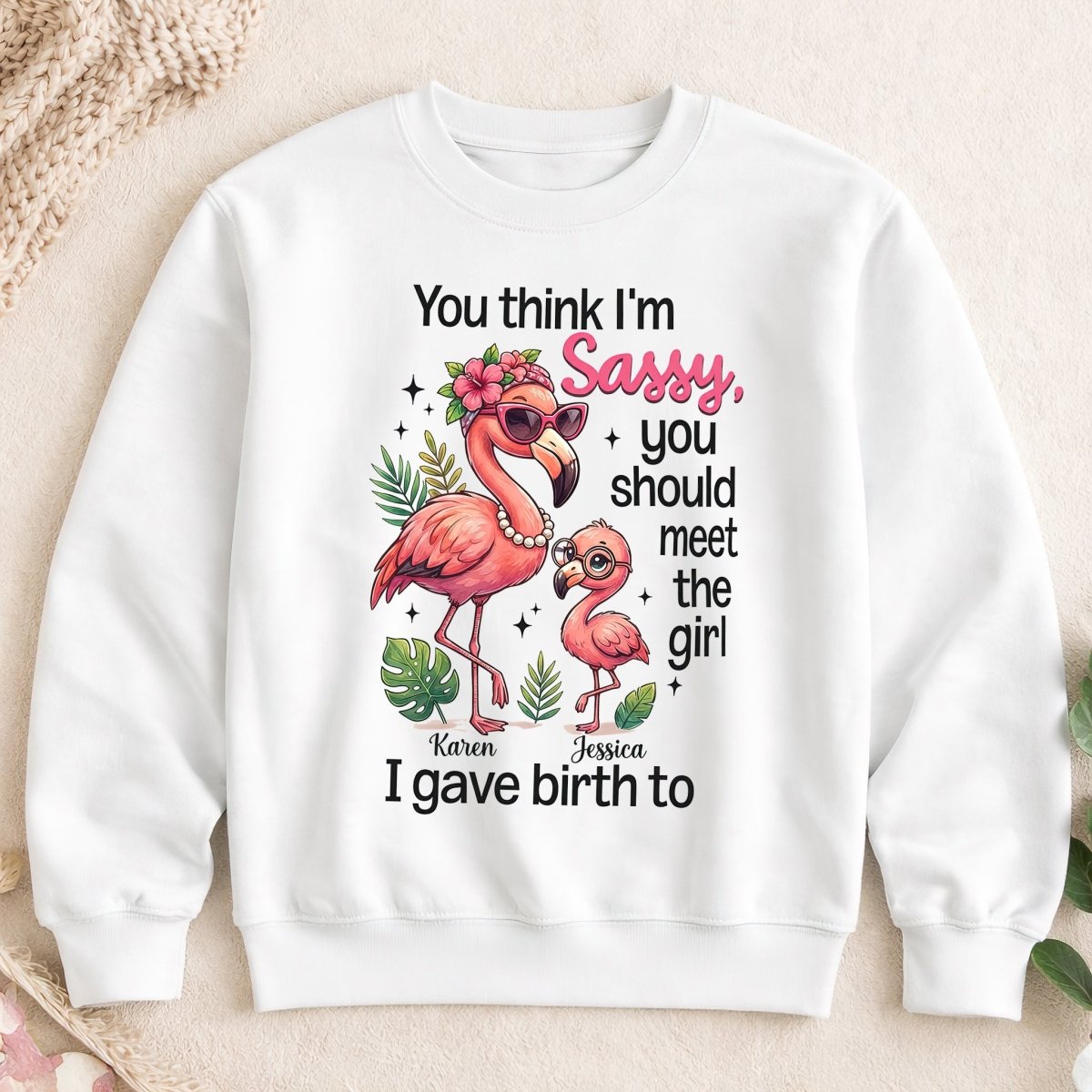 Sassy Flamingo Mother Daughter Personalized Sweatshirt - Funny Custom Mom & Me Gift - FlamingoAholic