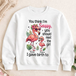 Sassy Flamingo Mother Daughter Personalized Sweatshirt - Funny Custom Mom & Me Gift - FlamingoAholic