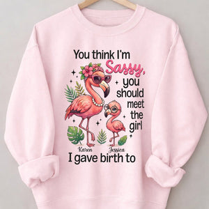 Sassy Flamingo Mother Daughter Personalized Sweatshirt - Funny Custom Mom & Me Gift - FlamingoAholic