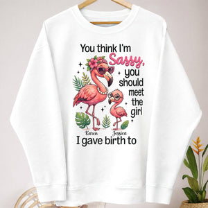 Sassy Flamingo Mother Daughter Personalized Sweatshirt - Funny Custom Mom & Me Gift - FlamingoAholic