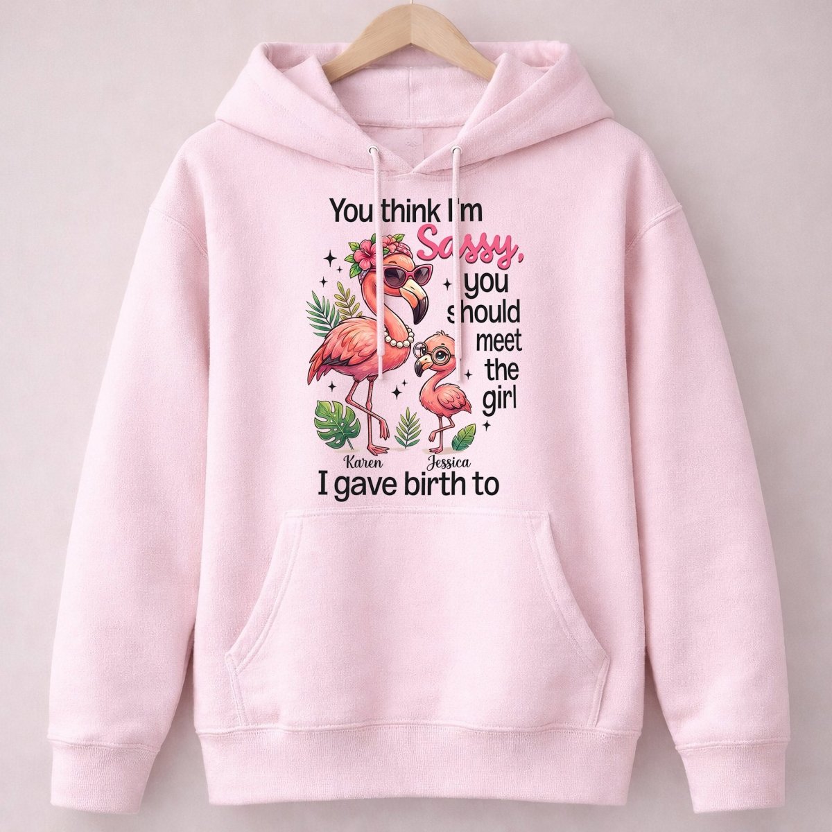 Sassy Flamingo Mother Daughter Personalized Sweatshirt - Funny Custom Mom & Me Gift - FlamingoAholic