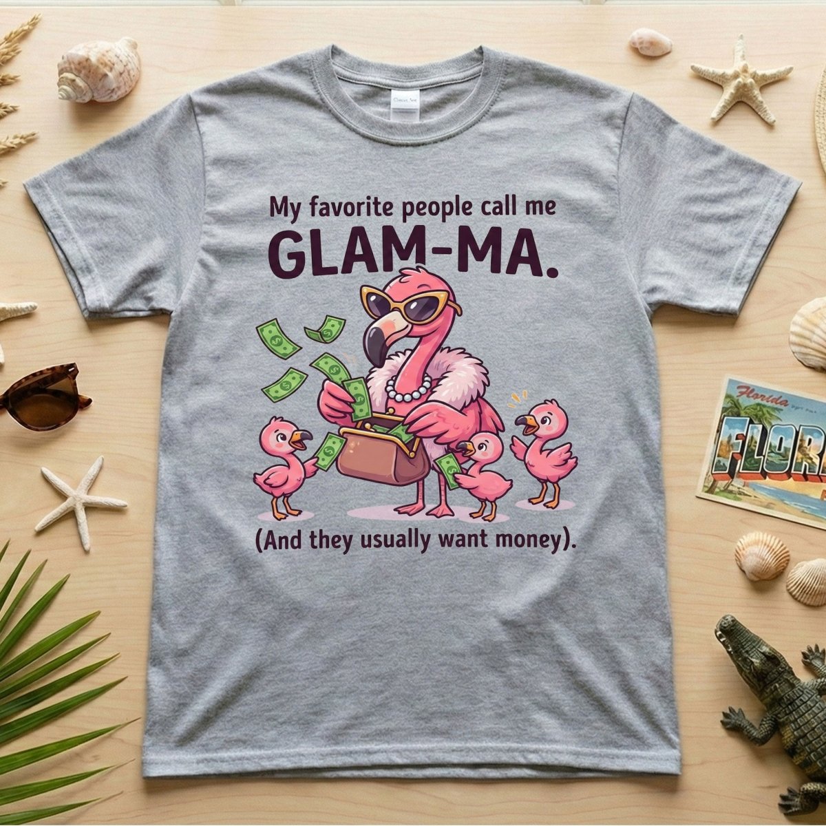 Sassy Glam - Ma Flamingo Shirt - Funny Grandma Money Graphic Tee Gift - FlamingoAholic