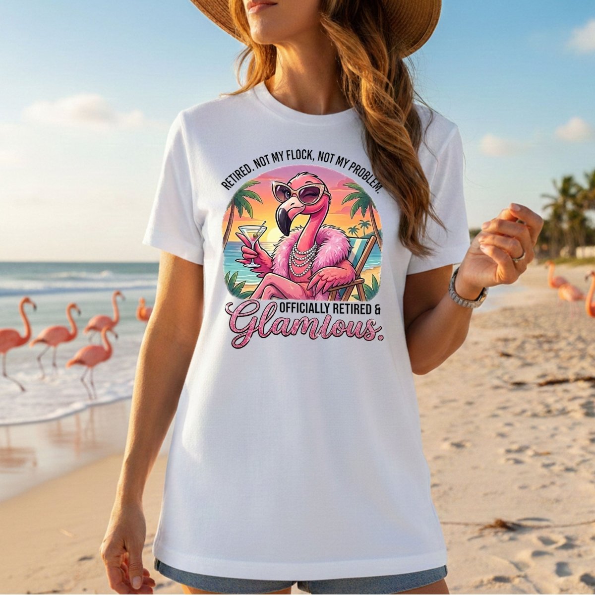 Sassy Glamorous Retired Flamingo T-Shirt - Not My Flock Funny Retirement Gift - FlamingoAholic