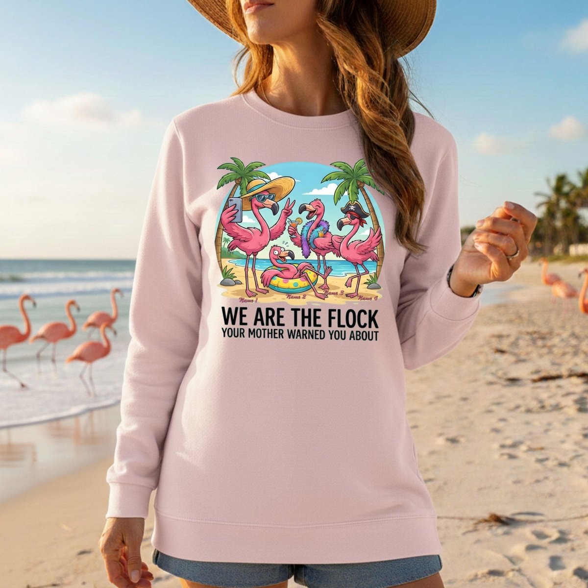 Sassy Personalized Flamingo Group T-Shirt - Matching Girls Trip & Family Vacation Tee - FlamingoAholic