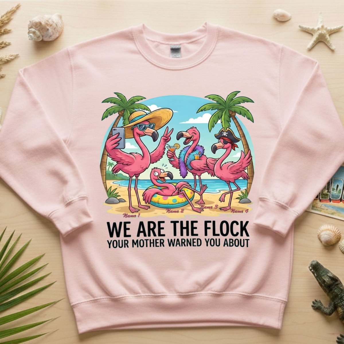 Sassy Personalized Flamingo Group T-Shirt - Matching Girls Trip & Family Vacation Tee - FlamingoAholic