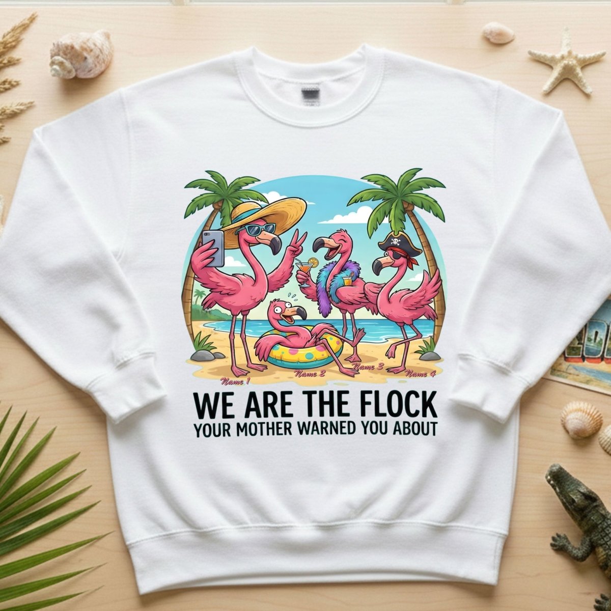 Sassy Personalized Flamingo Group T-Shirt - Matching Girls Trip & Family Vacation Tee - FlamingoAholic
