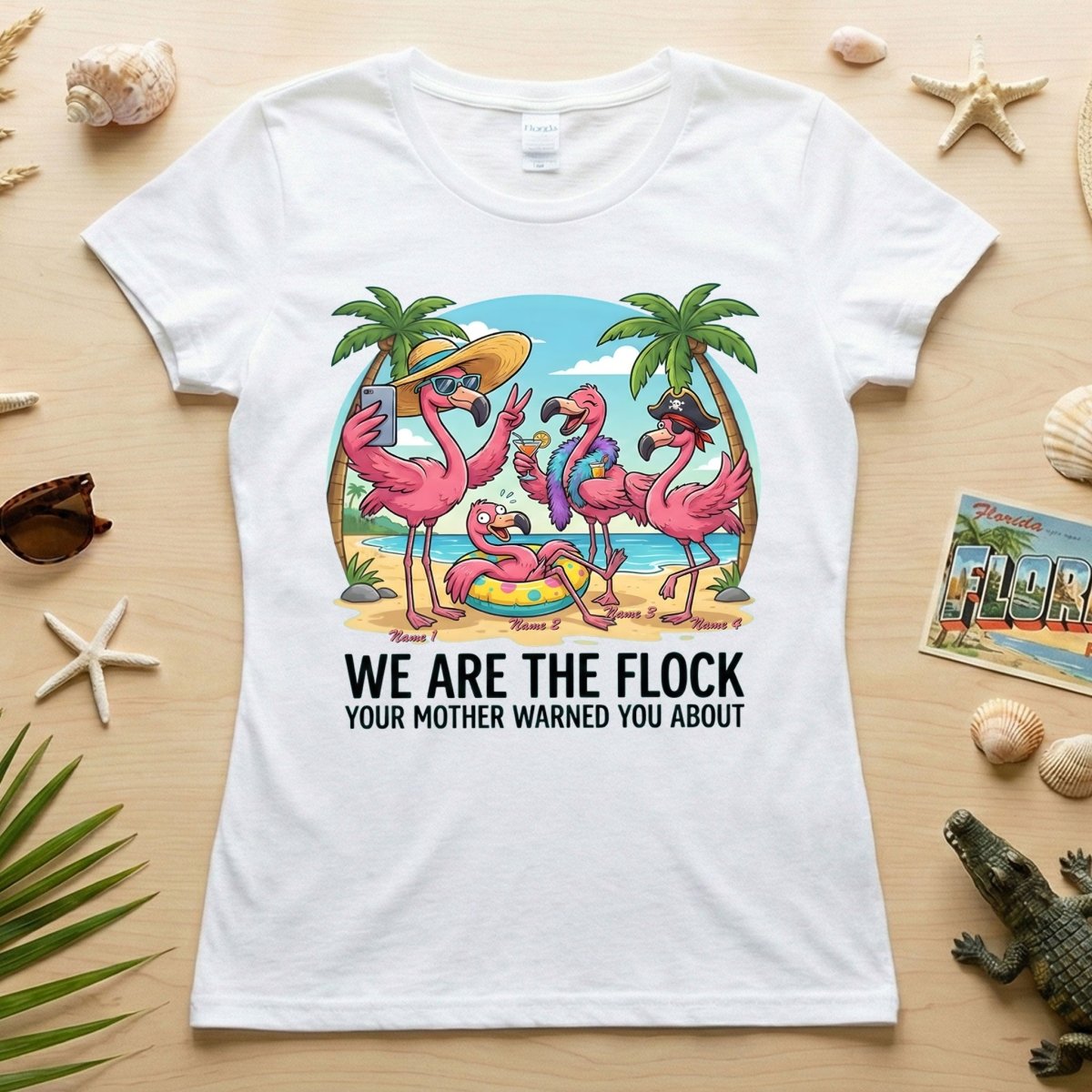 Sassy Personalized Flamingo Group T-Shirt - Matching Girls Trip & Family Vacation Tee - FlamingoAholic