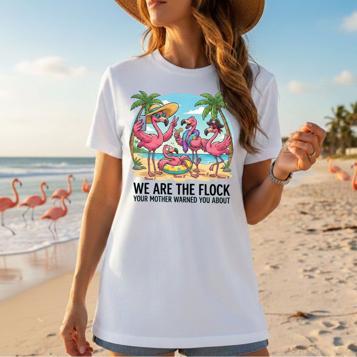 Sassy Personalized Flamingo Group T-Shirt - Matching Girls Trip & Family Vacation Tee - FlamingoAholic