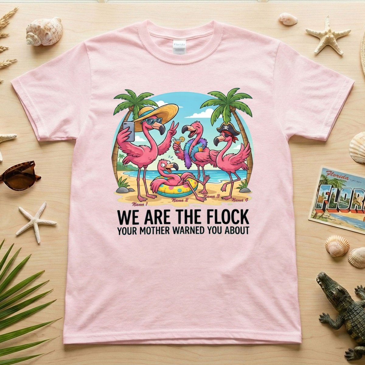 Sassy Personalized Flamingo Group T-Shirt - Matching Girls Trip & Family Vacation Tee - FlamingoAholic