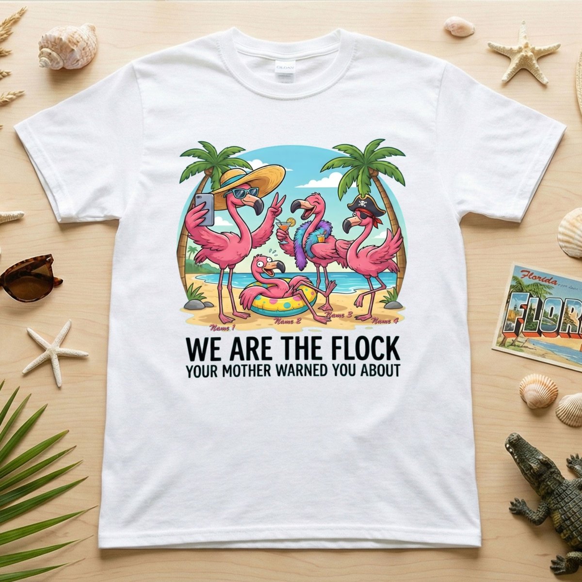 Sassy Personalized Flamingo Group T-Shirt - Matching Girls Trip & Family Vacation Tee - FlamingoAholic