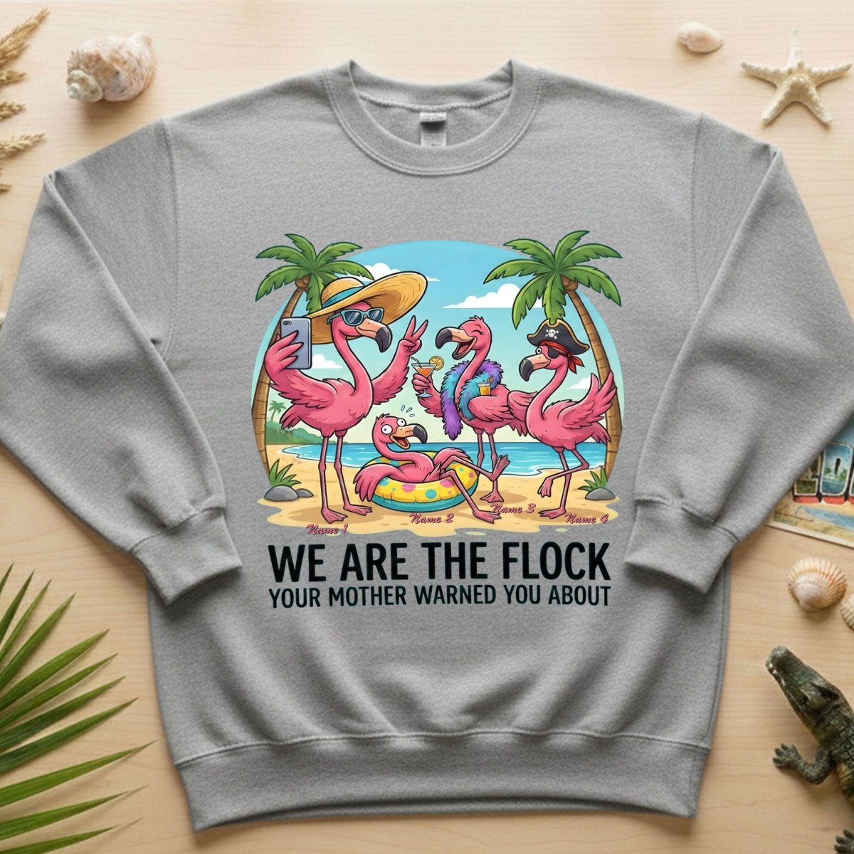 Sassy Personalized Flamingo Group T-Shirt - Matching Girls Trip & Family Vacation Tee - FlamingoAholic
