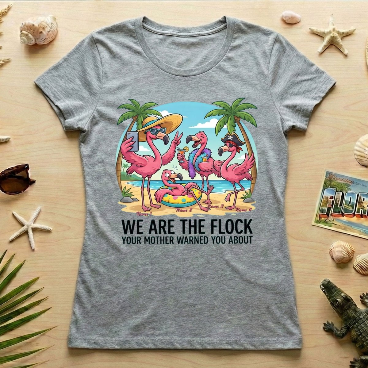 Sassy Personalized Flamingo Group T-Shirt - Matching Girls Trip & Family Vacation Tee - FlamingoAholic