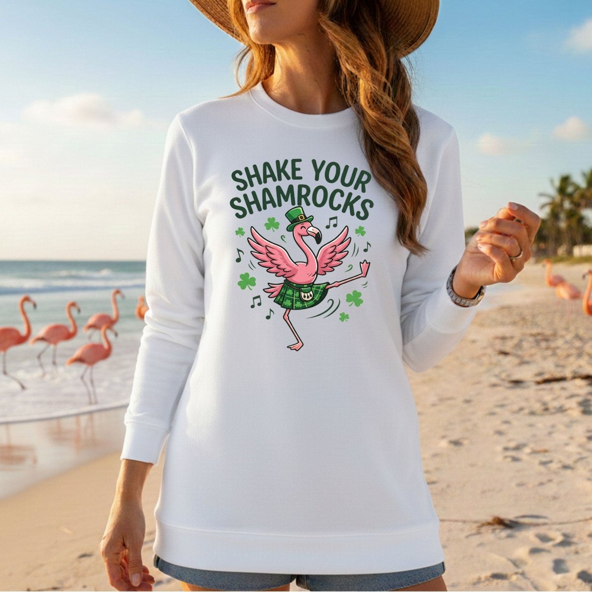 Shake Your Shamrocks Dancing Flamingo St. Patrick's Day T-Shirt - Funny Irish Party Tee for Women - FlamingoAholic
