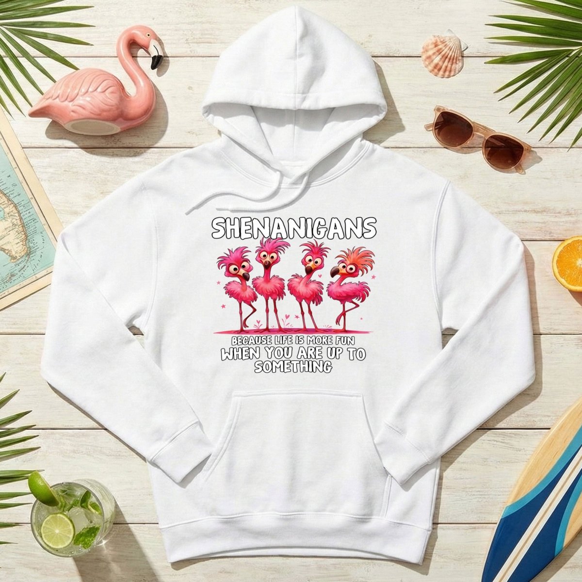 Shenanigans Funny Flamingo Graphic T-Shirt - Because Life is More Fun Saying Tee - FlamingoAholic