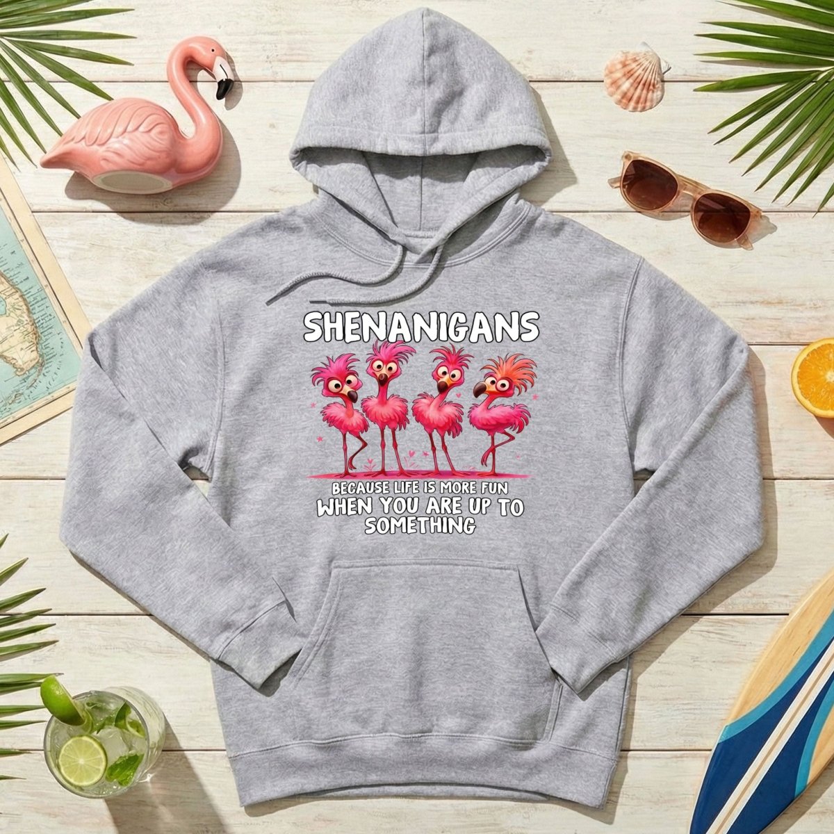 Shenanigans Funny Flamingo Graphic T-Shirt - Because Life is More Fun Saying Tee - FlamingoAholic