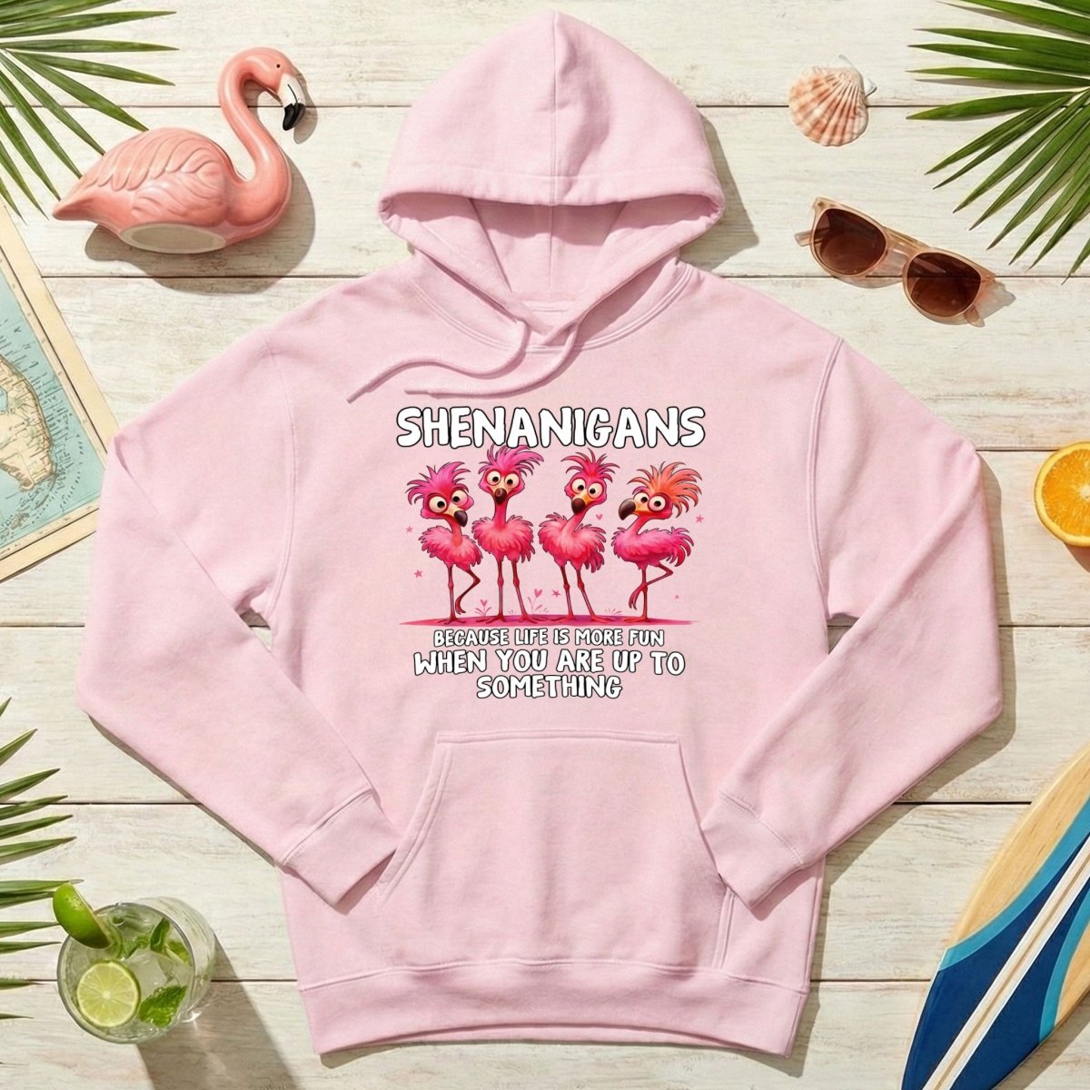 Shenanigans Funny Flamingo Graphic T-Shirt - Because Life is More Fun Saying Tee - FlamingoAholic