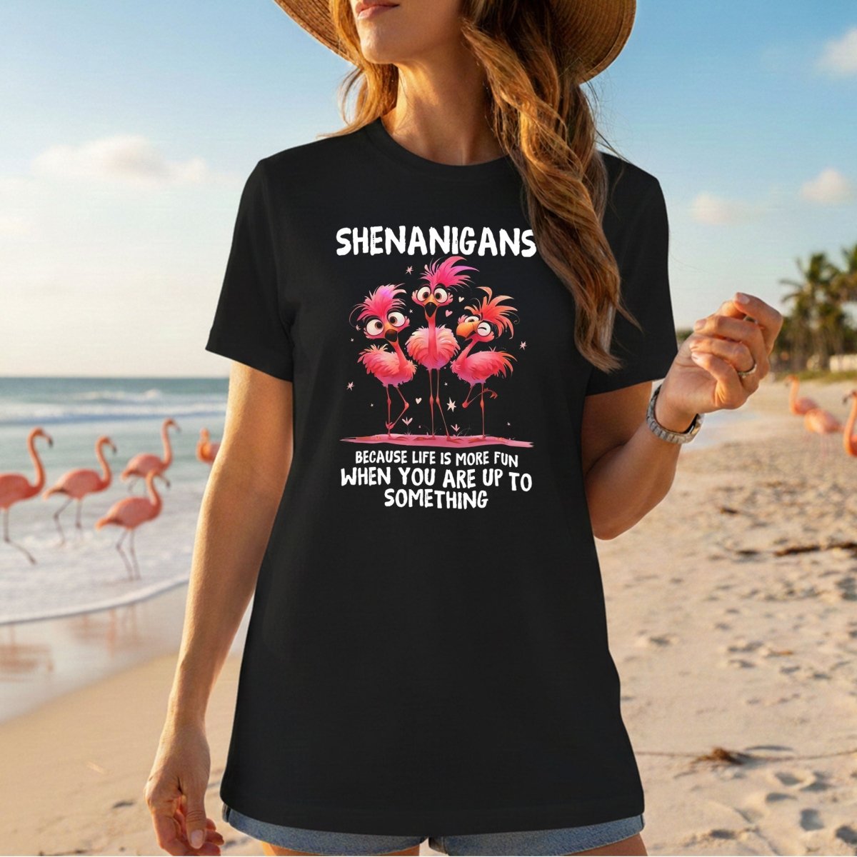 Shenanigans Funny Flamingo Graphic T-Shirt - Life is More Fun Saying Tee - FlamingoAholic
