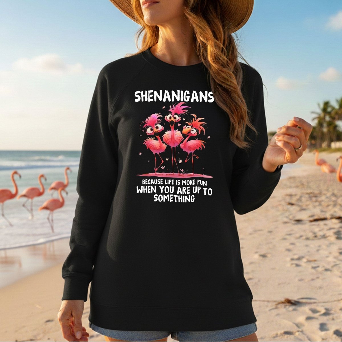 Shenanigans Funny Flamingo Graphic T-Shirt - Life is More Fun Saying Tee - FlamingoAholic