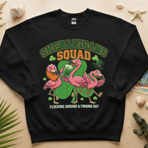 Shenanigans Squad Flamingo Shirt – Funny St Patrick’s Day Flocking Around & Finding Out Tee, Irish Drinking Party Shirt - FlamingoAholic