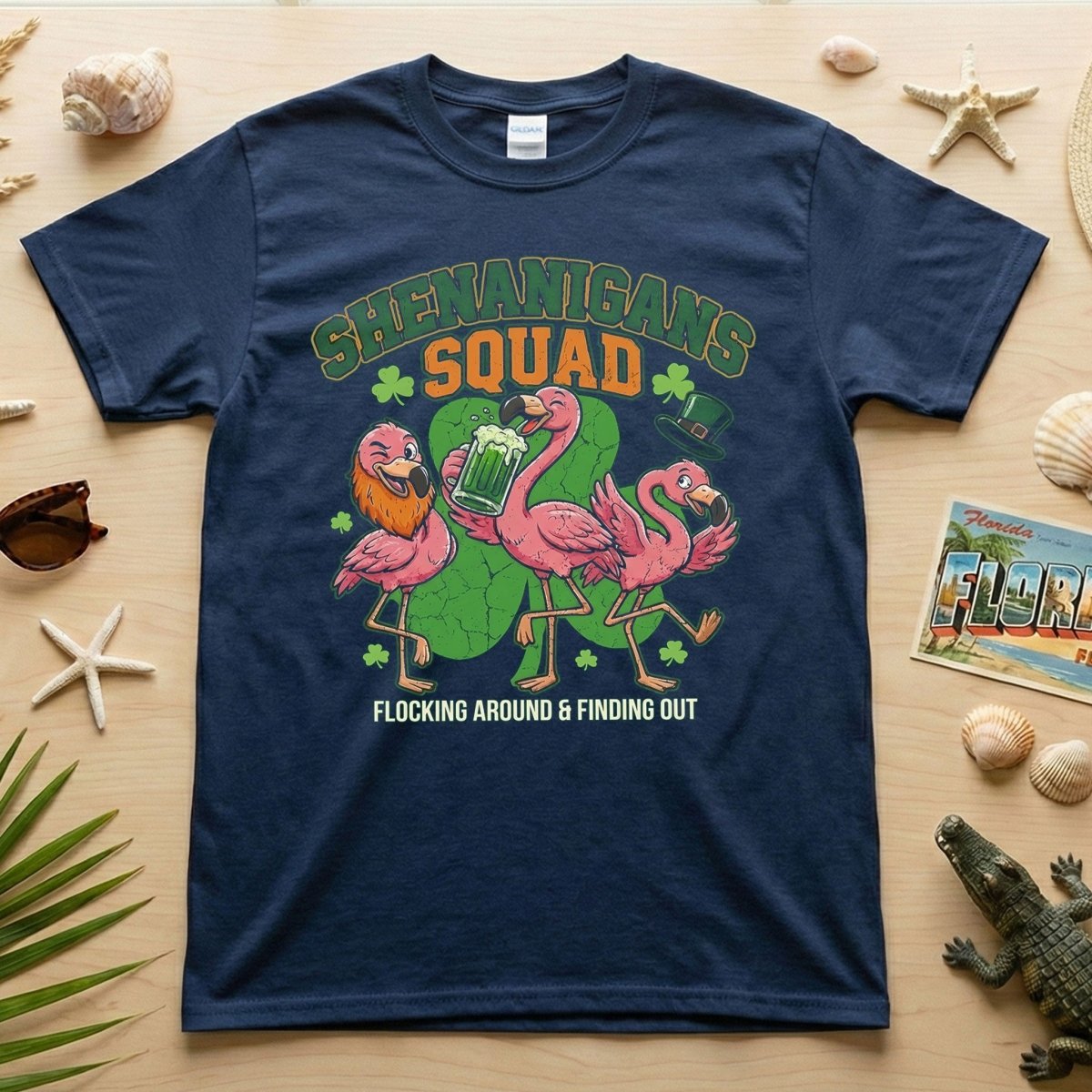 Shenanigans Squad Flamingo Shirt – Funny St Patrick’s Day Flocking Around & Finding Out Tee, Irish Drinking Party Shirt - FlamingoAholic