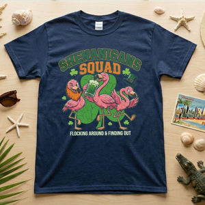 Shenanigans Squad Flamingo Shirt – Funny St Patrick’s Day Flocking Around & Finding Out Tee, Irish Drinking Party Shirt - FlamingoAholic