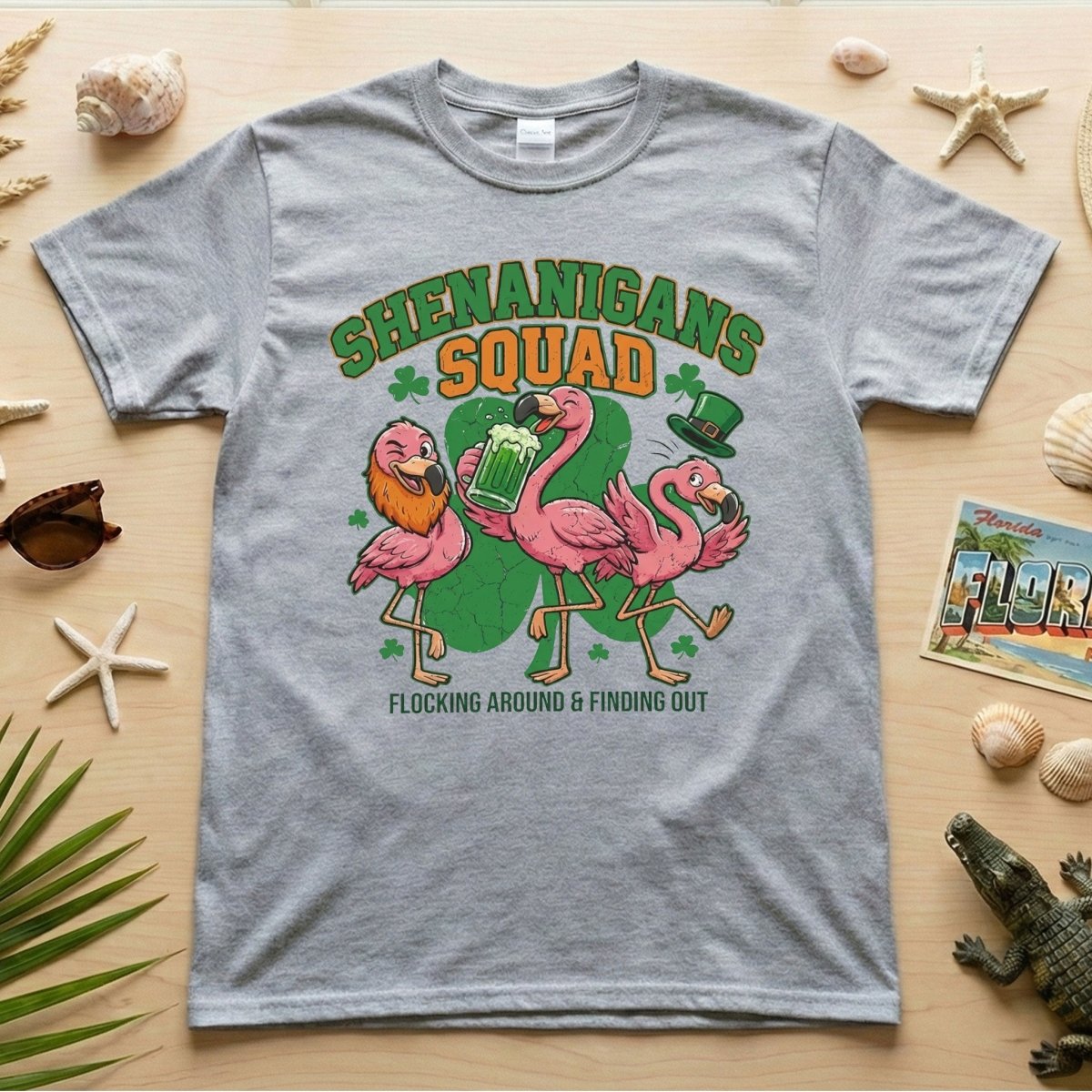 Shenanigans Squad Flamingo Shirt – Funny St Patrick’s Day Flocking Around & Finding Out Tee, Irish Drinking Party Shirt - FlamingoAholic