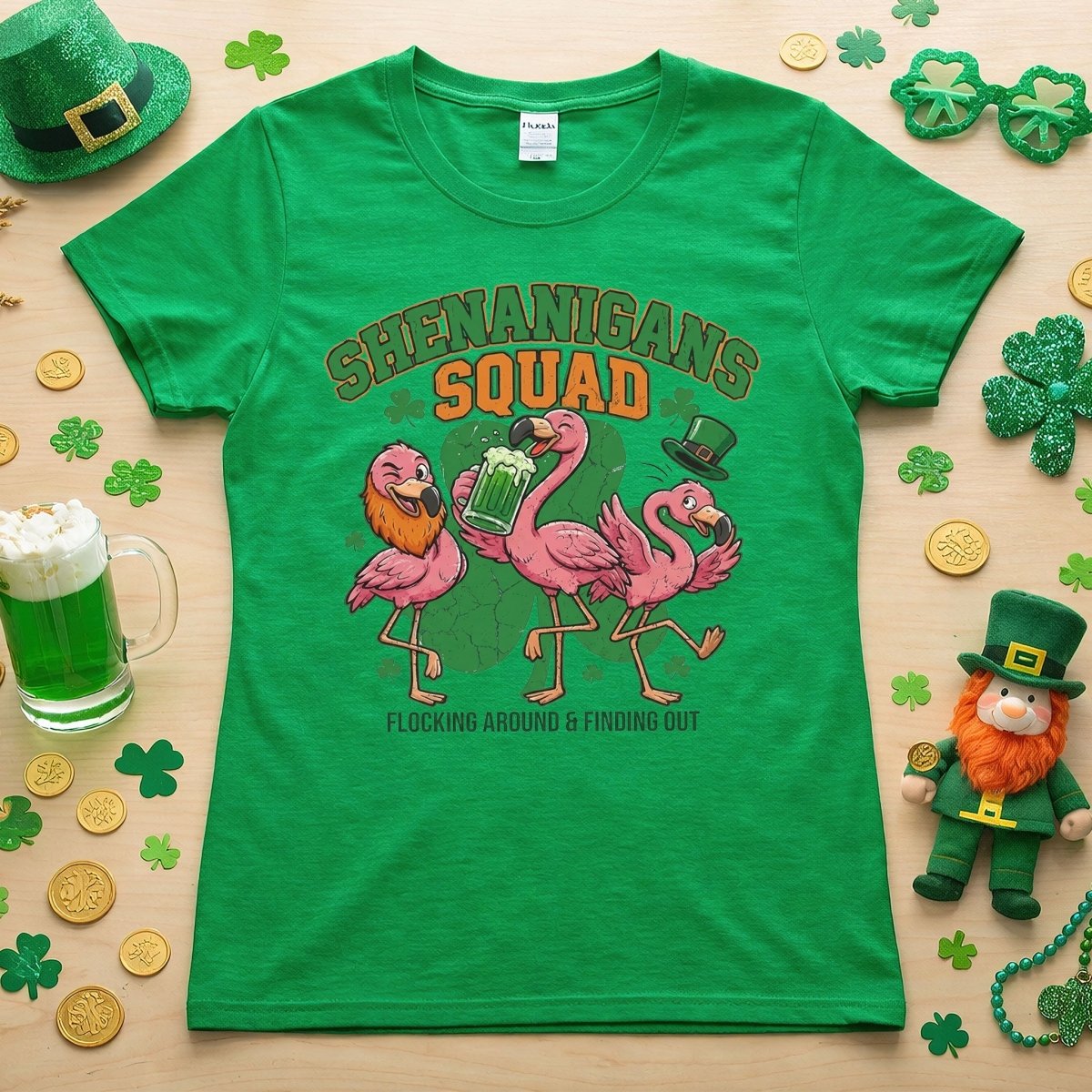 Shenanigans Squad Flamingo Shirt – Funny St Patrick’s Day Flocking Around & Finding Out Tee, Irish Drinking Party Shirt - FlamingoAholic
