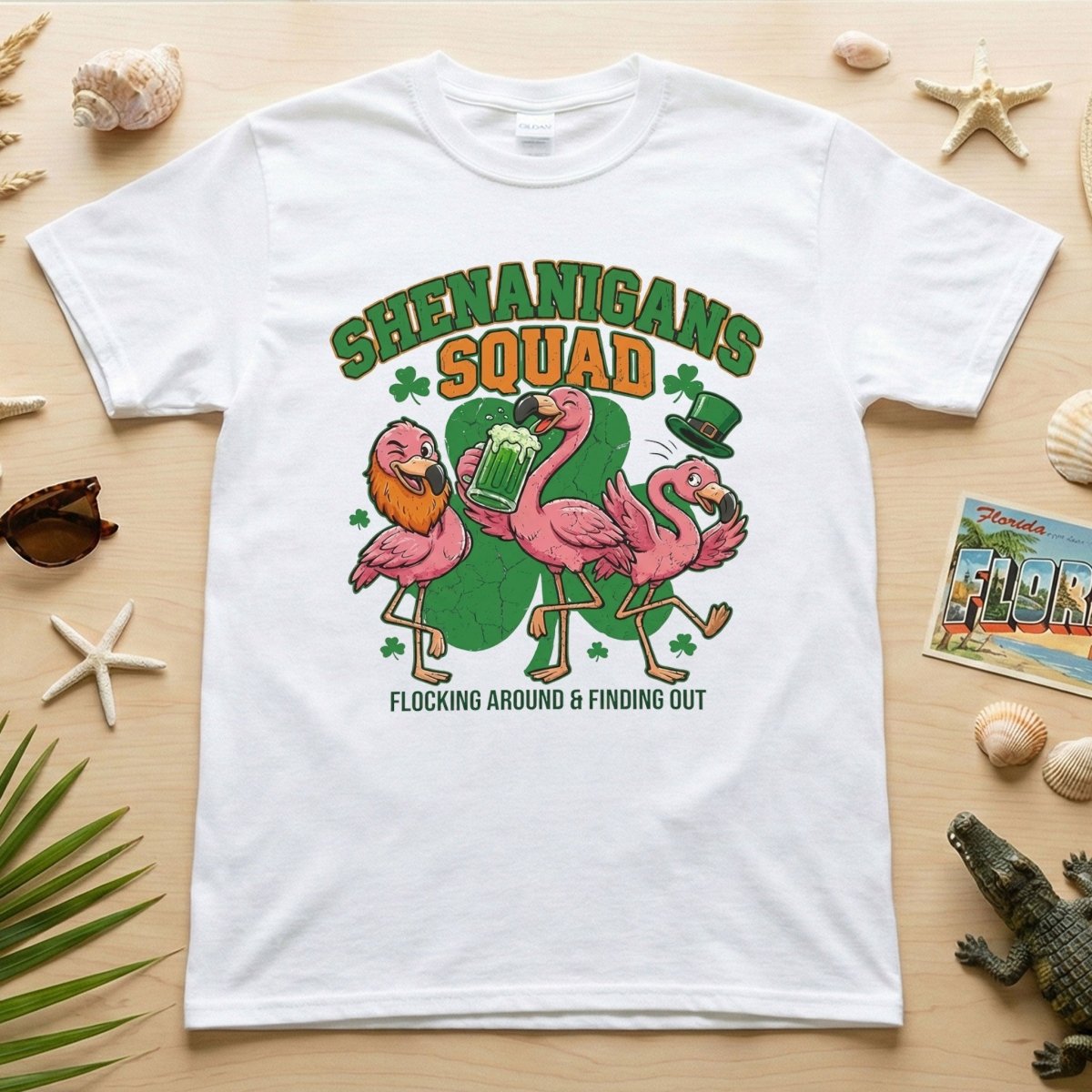 Shenanigans Squad Flamingo Shirt – Funny St Patrick’s Day Flocking Around & Finding Out Tee, Irish Drinking Party Shirt - FlamingoAholic
