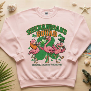 Shenanigans Squad Flamingo Shirt – Funny St Patrick’s Day Flocking Around & Finding Out Tee, Irish Drinking Party Shirt - FlamingoAholic