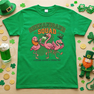 Shenanigans Squad Flamingo Shirt – Funny St Patrick’s Day Flocking Around & Finding Out Tee, Irish Drinking Party Shirt - FlamingoAholic