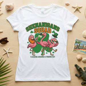 Shenanigans Squad Flamingo Shirt – Funny St Patrick’s Day Flocking Around & Finding Out Tee, Irish Drinking Party Shirt - FlamingoAholic