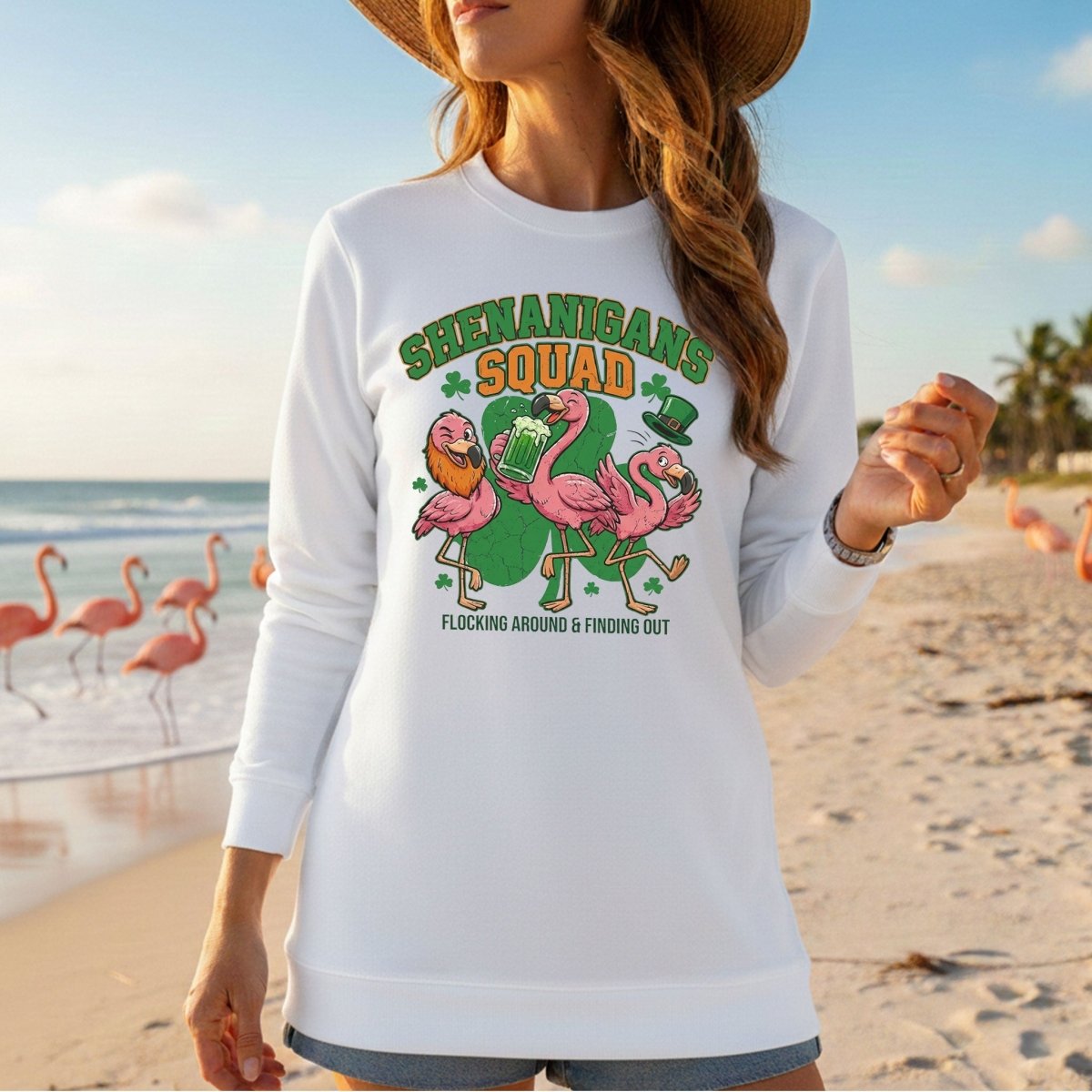 Shenanigans Squad Flamingo Shirt – Funny St Patrick’s Day Flocking Around & Finding Out Tee, Irish Drinking Party Shirt - FlamingoAholic