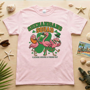 Shenanigans Squad Flamingo Shirt – Funny St Patrick’s Day Flocking Around & Finding Out Tee, Irish Drinking Party Shirt - FlamingoAholic