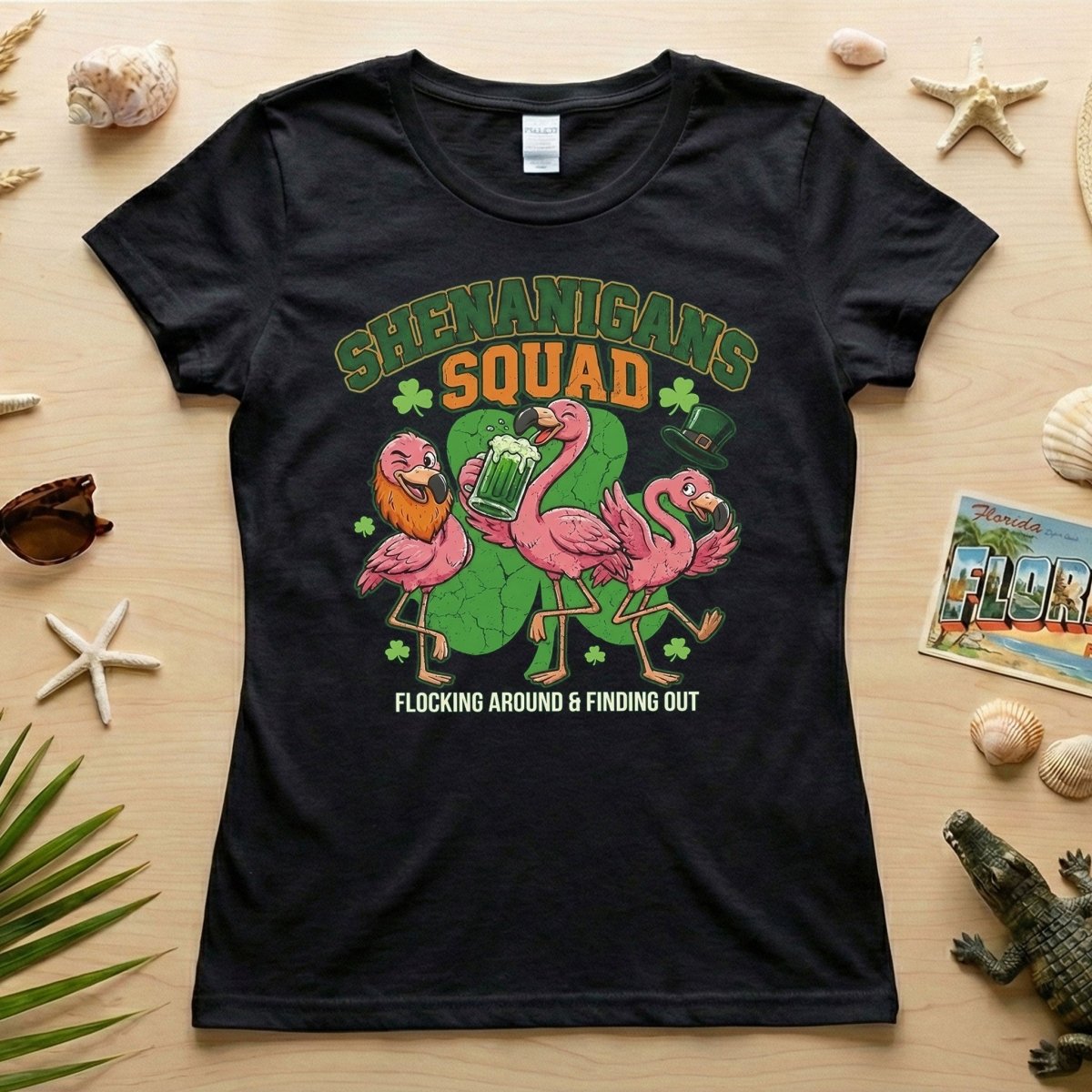 Shenanigans Squad Flamingo Shirt – Funny St Patrick’s Day Flocking Around & Finding Out Tee, Irish Drinking Party Shirt - FlamingoAholic