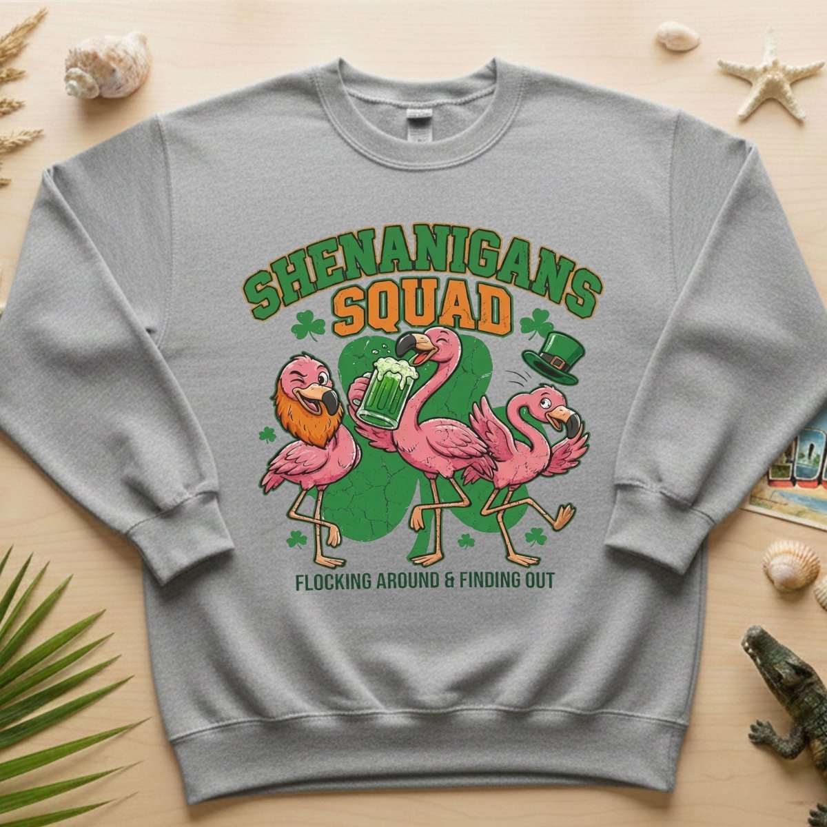 Shenanigans Squad Flamingo Shirt – Funny St Patrick’s Day Flocking Around & Finding Out Tee, Irish Drinking Party Shirt - FlamingoAholic