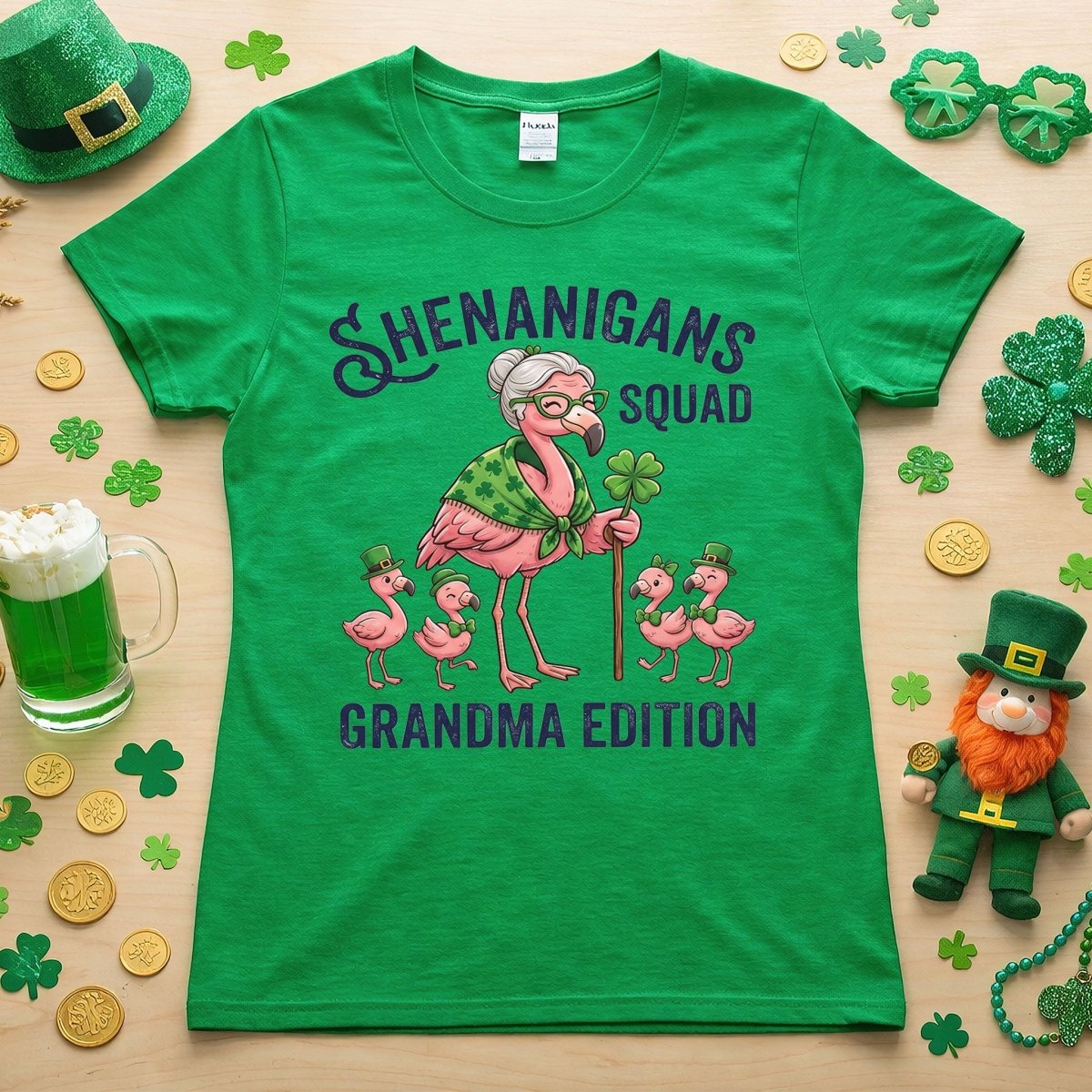 Shenanigans Squad Grandma Edition St. Patrick's Day Flamingo Shirt - Funny Irish Family Group Tee - FlamingoAholic