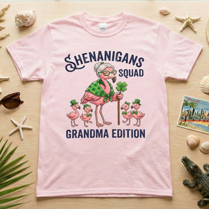 Shenanigans Squad Grandma Edition St. Patrick's Day Flamingo Shirt - Funny Irish Family Group Tee - FlamingoAholic