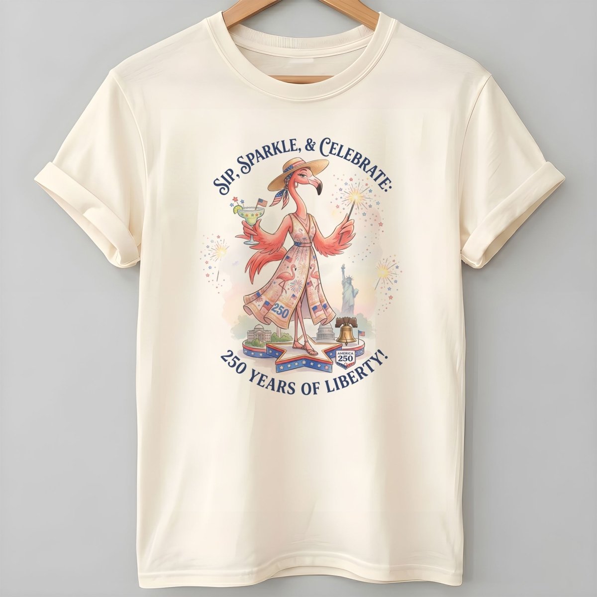 Sip, Sparkle, & Celebrate: 250 Years of Liberty Flamingo Shirt - FlamingoAholic