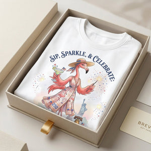 Sip, Sparkle, & Celebrate: 250 Years of Liberty Flamingo Shirt - FlamingoAholic
