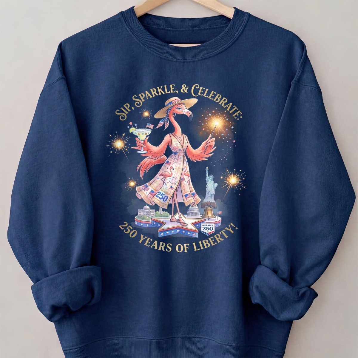 Sip, Sparkle, & Celebrate: 250 Years of Liberty Flamingo Shirt - FlamingoAholic