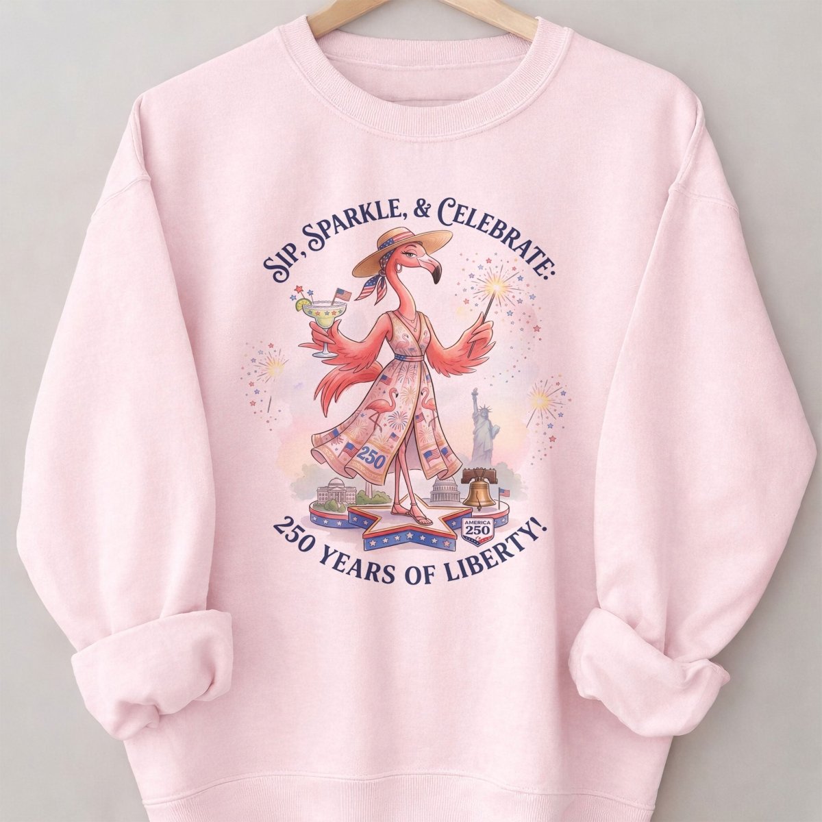 Sip, Sparkle, & Celebrate: 250 Years of Liberty Flamingo Shirt - FlamingoAholic