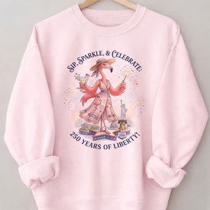 Sip, Sparkle, & Celebrate: 250 Years of Liberty Flamingo Shirt - FlamingoAholic