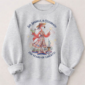 Sip, Sparkle, & Celebrate: 250 Years of Liberty Flamingo Shirt - FlamingoAholic