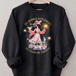 Sip, Sparkle, & Celebrate: 250 Years of Liberty Flamingo Shirt - FlamingoAholic