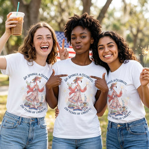 Sip, Sparkle, & Celebrate: 250 Years of Liberty Flamingo Shirt - FlamingoAholic