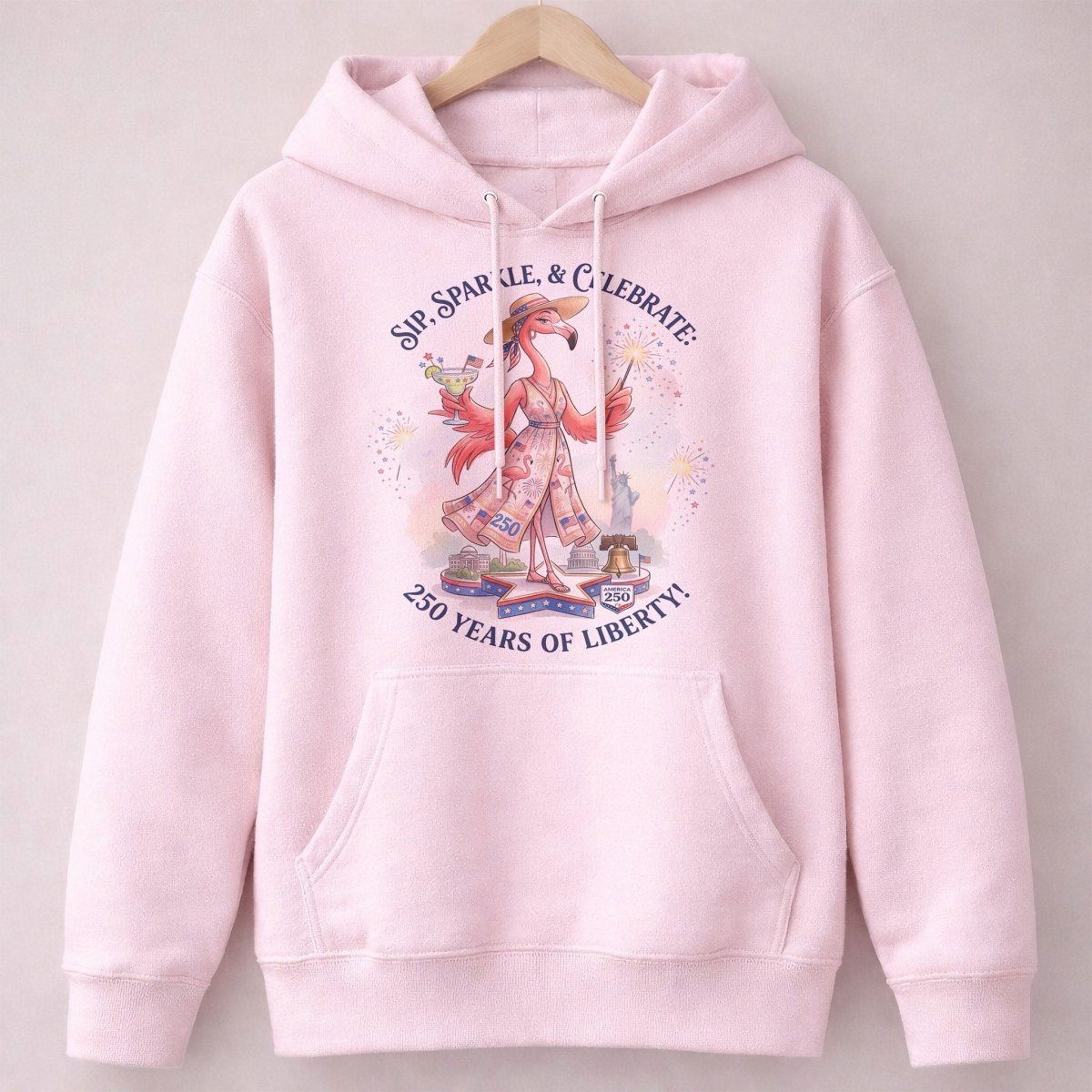 Sip, Sparkle, & Celebrate: 250 Years of Liberty Flamingo Shirt - FlamingoAholic